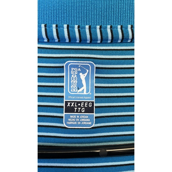 PGA TOUR Polo Shirt Mens 2XL Blue Striped Performance Golf Short Sleeve Stretch‎ - Picture 3 of 7